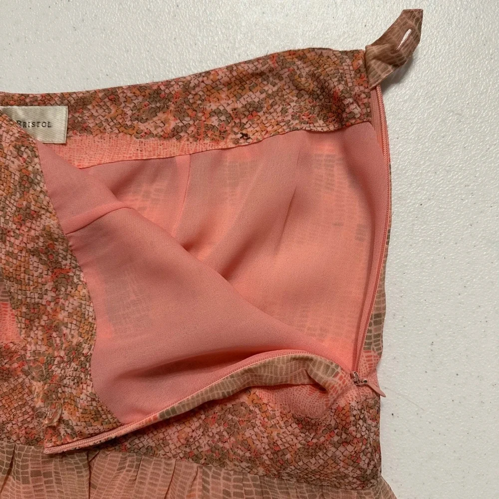 Susan Bristol Vintage Silk Pink Snake Print Tiered Midi A-Line Skirt Lined Sz 12